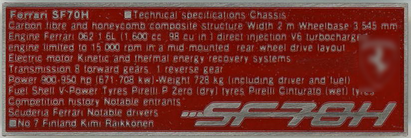 1/20 SF70H Data plate No.7 (Kimi-Matias Räikkönen Type)