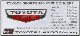 1/43 トヨタ スポーツ 800 GR CONCEPT スペックプレート (カラー）