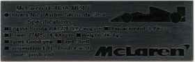 1/20 マクラーレン ホンダ MP4/7 データープレート No.1 (ｱｲﾙﾄﾝ・ｾﾅ・ﾀﾞ・ｼﾙﾊﾞ 仕様)