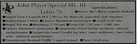 1/12 J.P.S.MK.III ロータス タイプ78 1977 データープレート No.5 (マリオ・ガブリエーレ・アンドレッティ 仕様)